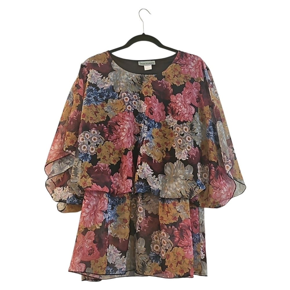 Sara Morgan Plus Size Peplum Pastel Floral Women's Top